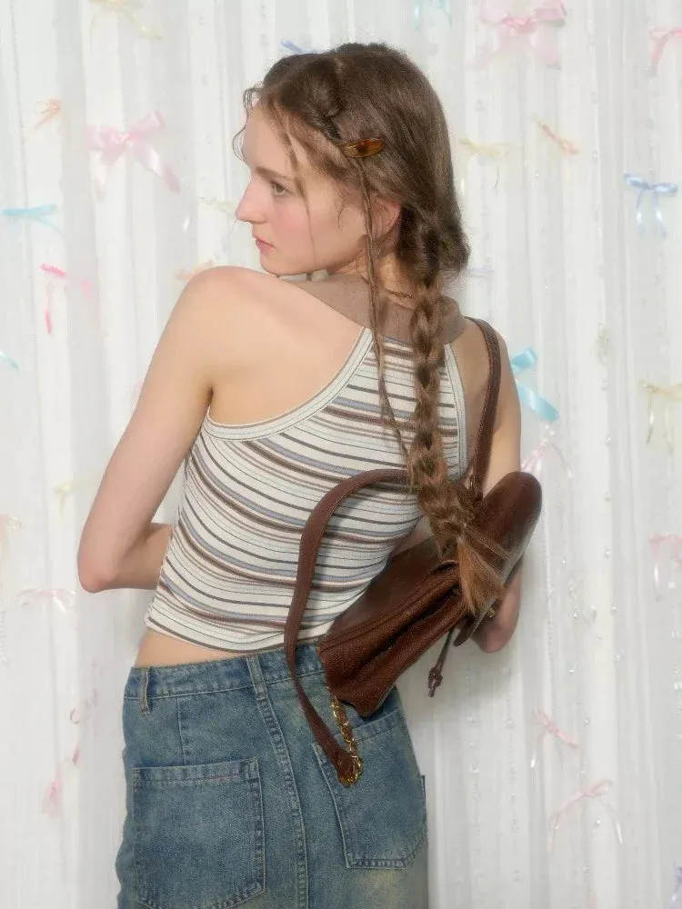 polo collar brown knitted vest
