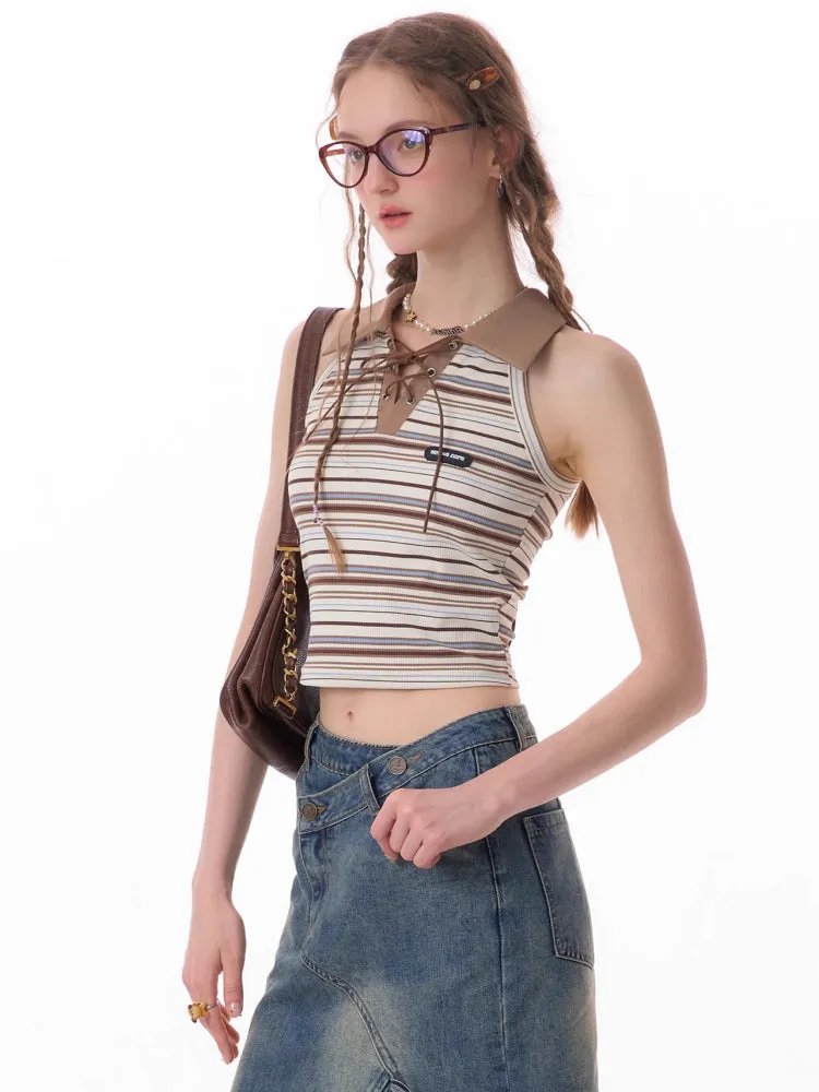 polo collar brown knitted vest