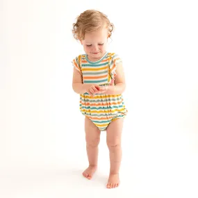 Posh Peanut Flutter Sleeve Bubble Romper - Popsicle Stripe