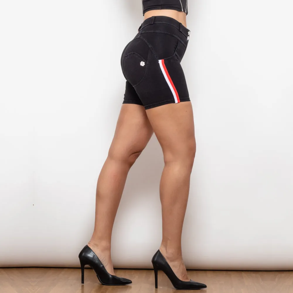 Shascullfites Melody Middle Waist Black Lift Jeggings Shorts With Stripe Women Summer Denim Shorts Scrunch Bum Jeans Shorts
