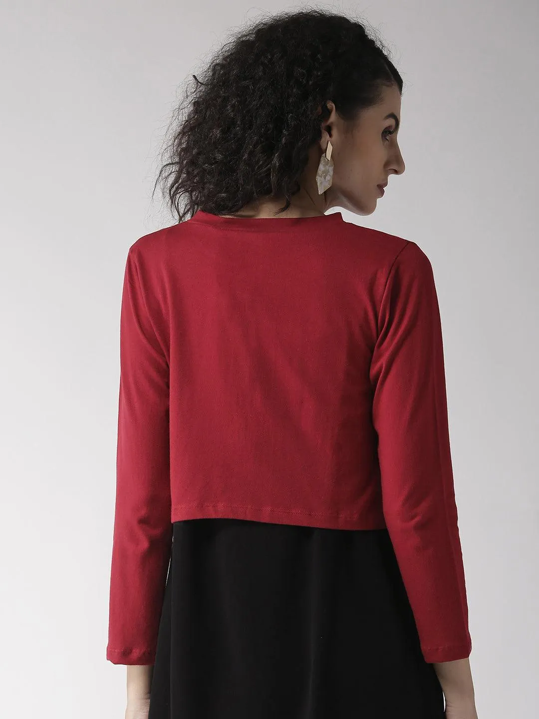 Style Quotient Women Solid Black Cotton Smart Casual Crop Shrug