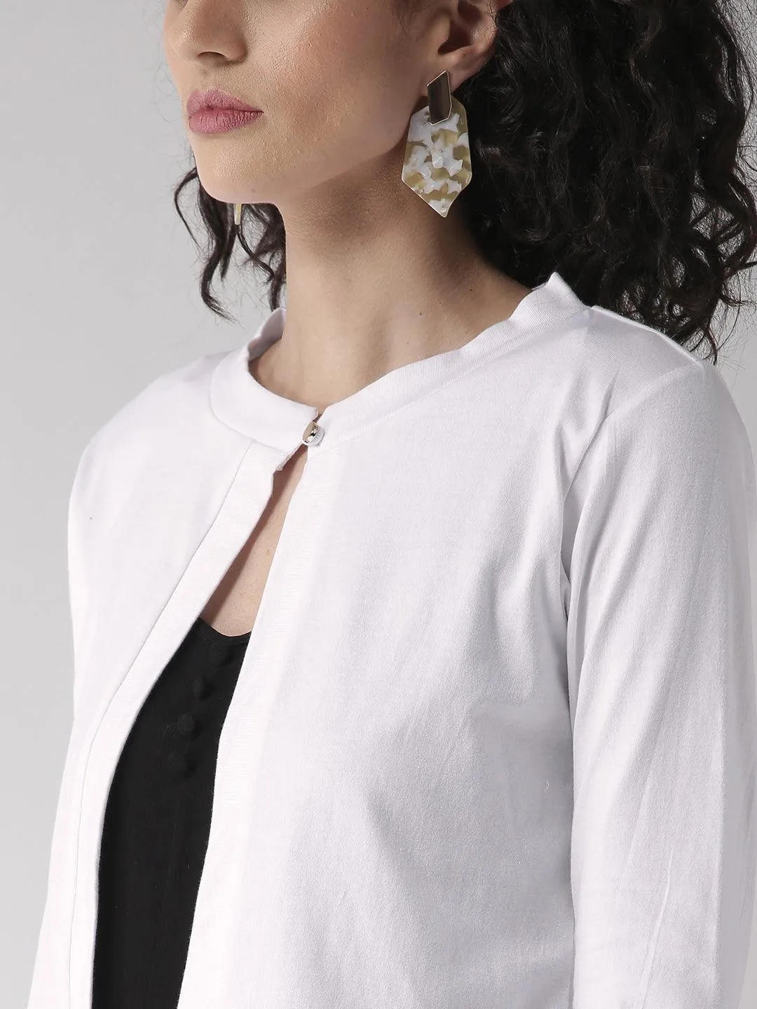 Style Quotient Women Solid Black Cotton Smart Casual Crop Shrug