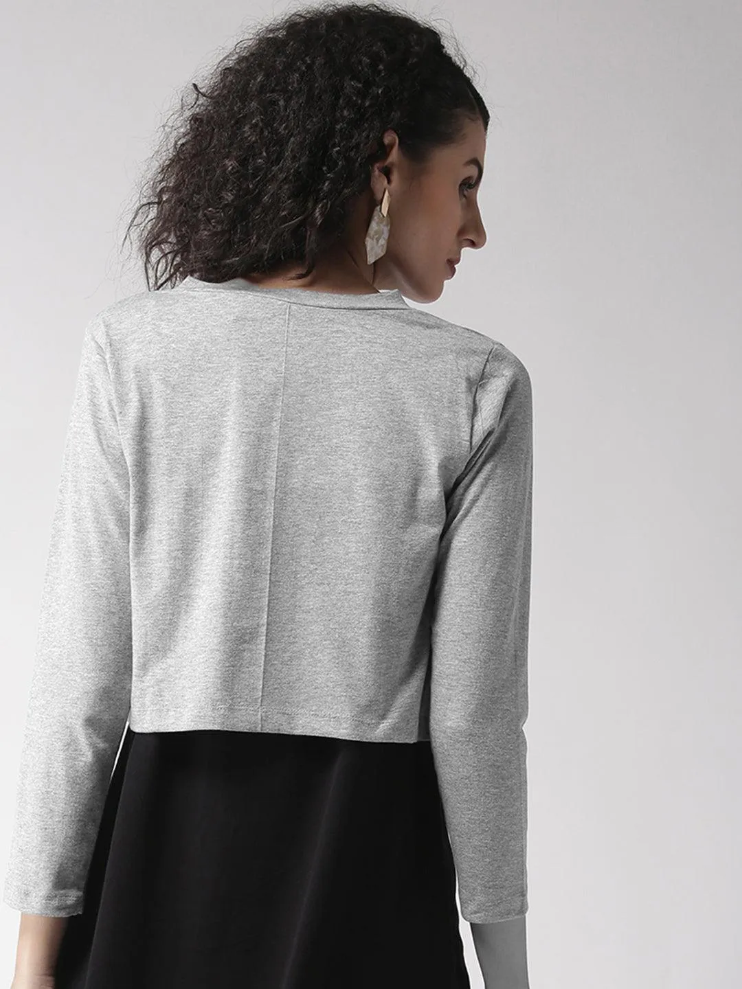 Style Quotient Women Solid Black Cotton Smart Casual Crop Shrug