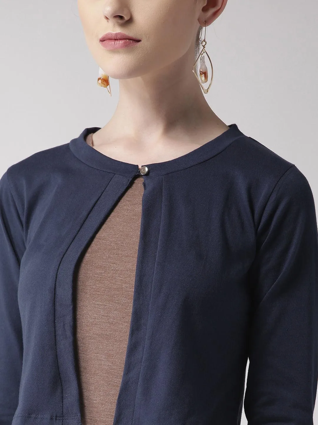 Style Quotient Women Solid Black Cotton Smart Casual Crop Shrug