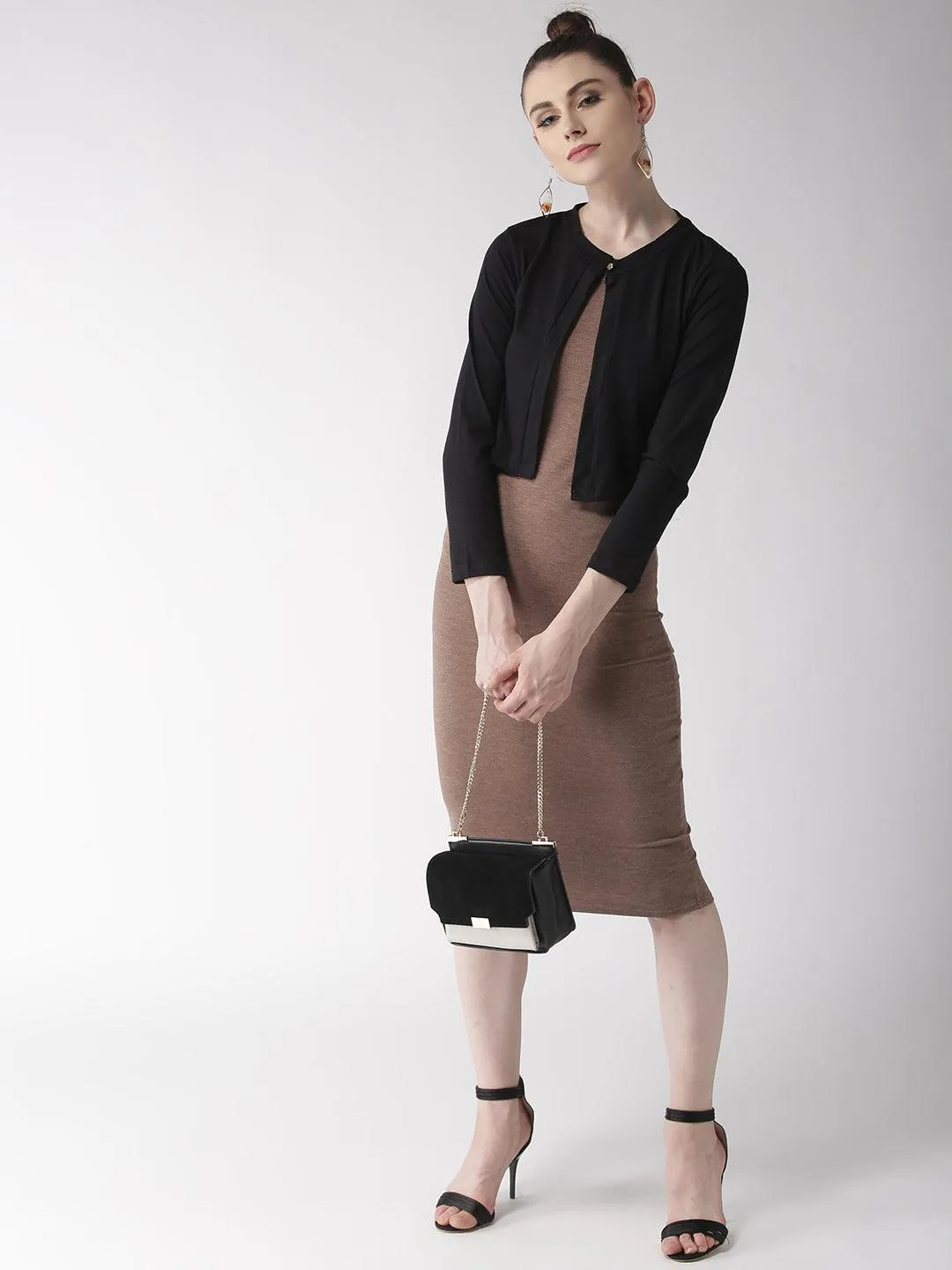 Style Quotient Women Solid Black Cotton Smart Casual Crop Shrug