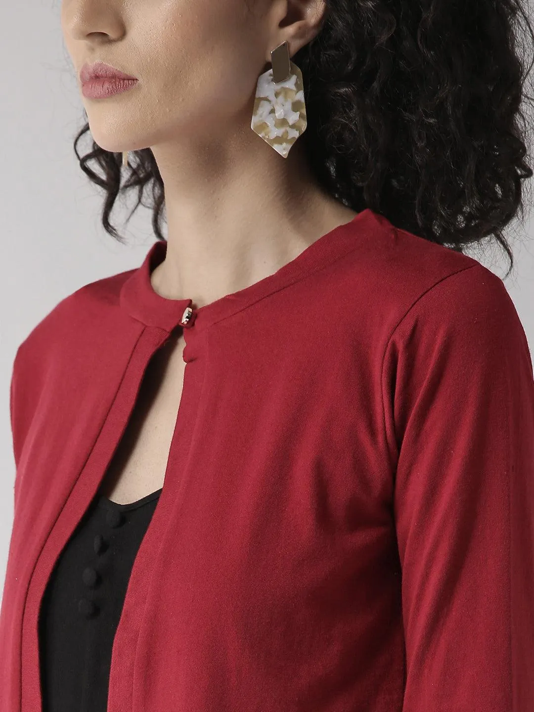 Style Quotient Women Solid Black Cotton Smart Casual Crop Shrug