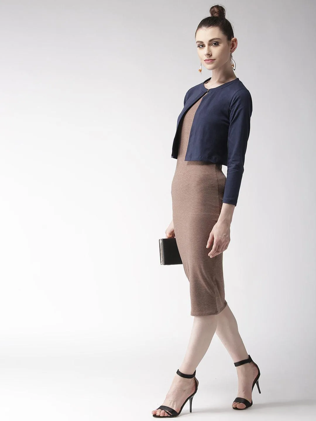 Style Quotient Women Solid Black Cotton Smart Casual Crop Shrug