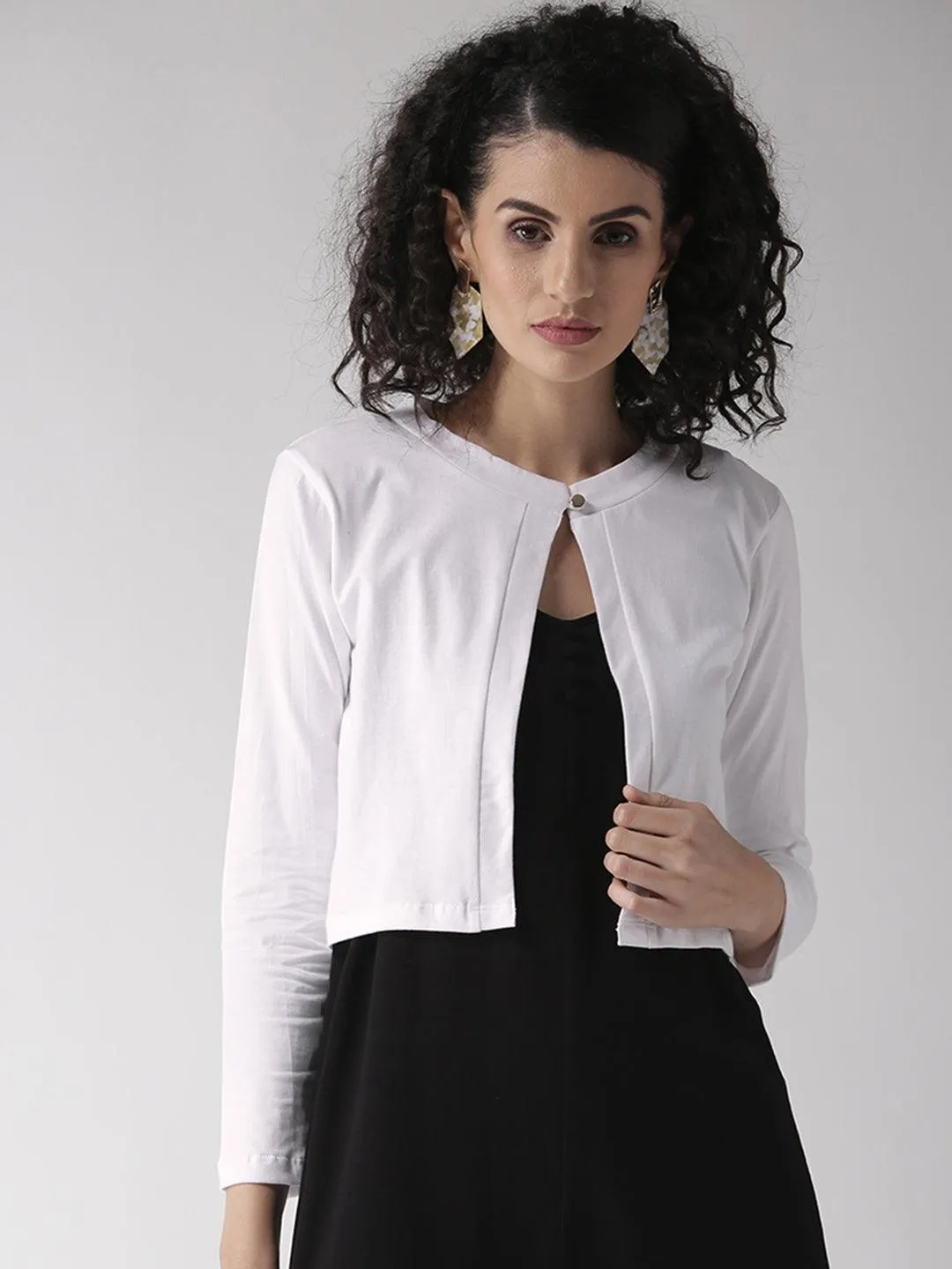 Style Quotient Women Solid Black Cotton Smart Casual Crop Shrug