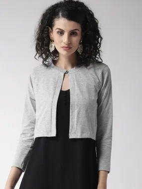 Style Quotient Women Solid Black Cotton Smart Casual Crop Shrug