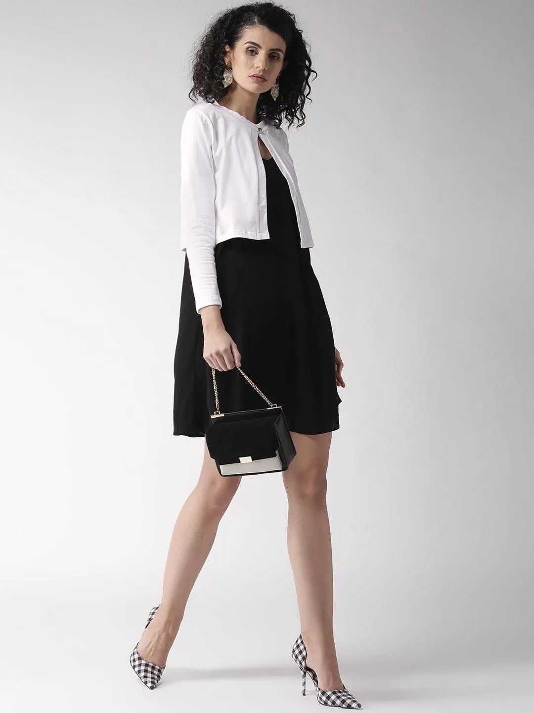 Style Quotient Women Solid Black Cotton Smart Casual Crop Shrug