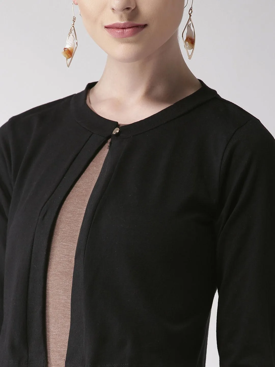 Style Quotient Women Solid Black Cotton Smart Casual Crop Shrug
