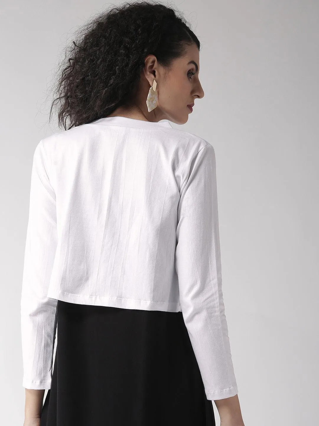 Style Quotient Women Solid Black Cotton Smart Casual Crop Shrug
