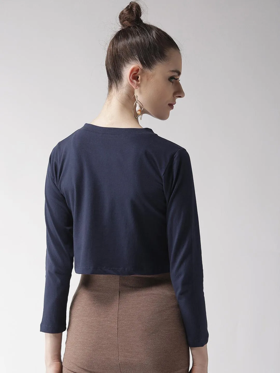 Style Quotient Women Solid Black Cotton Smart Casual Crop Shrug