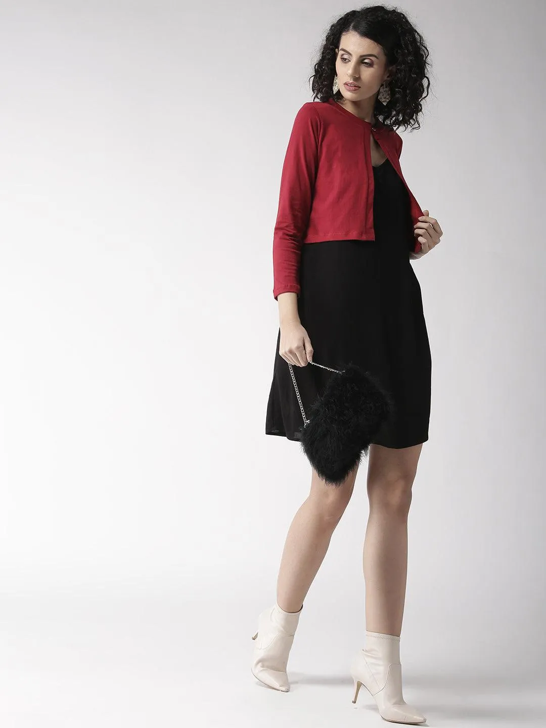 Style Quotient Women Solid Black Cotton Smart Casual Crop Shrug