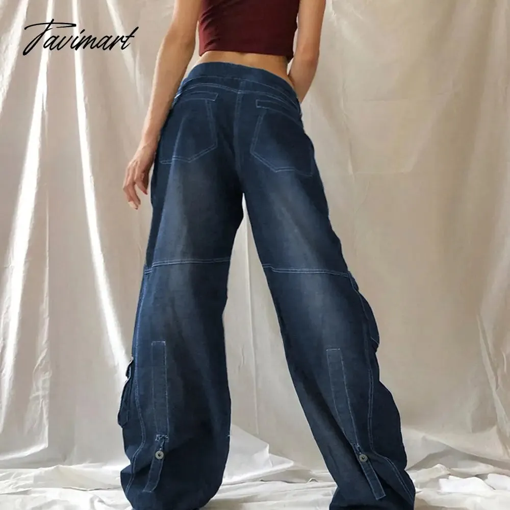 Tavimart Retro Graphic Print Y2K Baggy Jeans Grunge High Waist Cargo Denim Trousers Streetwear Casual Sweatpants Pantalon Pour Femme