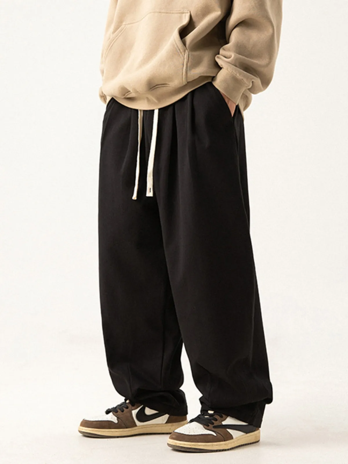 WLS Retro Pleated Loose Thickened Sweatpants
